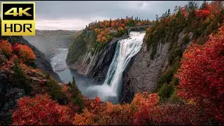 Majestic Canadian Waterfall in Autumn &ndash; Relaxing Nature Ambience