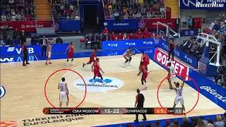 Olympiacos attacking the CSKA's hedge out defense.