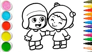 Cute Pocoyo Playing with Nina Drawing, Painting and Coloring For Kids and Toddlers_ Easy Drawing