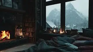 Relaxing Snowy Piano Calm | Warm Fireplace Glow and Winter Ambience for Peaceful Nights
