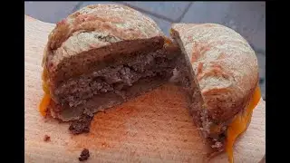 SIMPLE JUICY SIMMENTALER BEEF STEAK CHEESE BURGER FROM THE IRON PAN