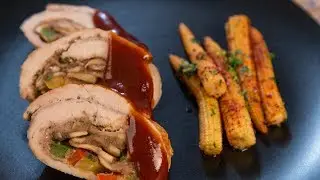 Mushroom Stuffed Pork Rolls with Sweet Baby Corn