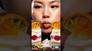 Biting a Glass Cake Slice with Realistic Fruits | ASMR AI Mukbang