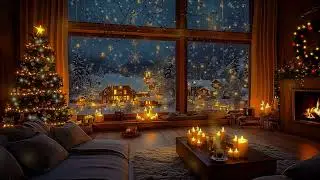 Cosy Christmas Cabin Ambience 🎄 Snowy Winter Night & Warm Fireplace