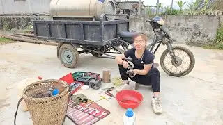 Girl repairs and restores a broken tricycle for her neighbor's younger brother.