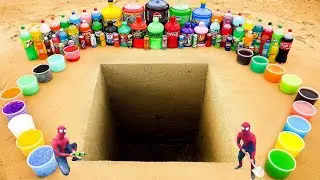 How to make Square Pit with Cement, Big Fanta, Balloons of Coca Cola, 7up, Mirinda, Pepsi vs Mentos