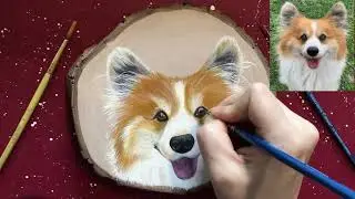 Step by Step Time Lapse Video Tutorial of Acrylic Cute Corgi Dog. Realistic Portrait Painting.