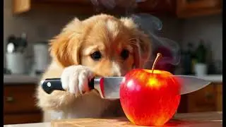 Dog is eating made of lava Apple 🍎