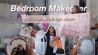 the ultimate pink bow bedroom makeover!! 🎀🌸🛏️|| new bedding, rug, lights, wall decor, pillows, etc..