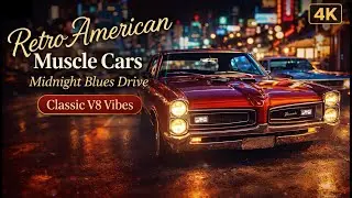 Retro American Muscle Cars in 4K | Midnight Blues Drive | Classic V8 Vibes