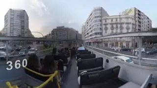360 VR Tourists observing the city from double-decker bus, Valencia