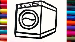 Washing Machine Drawing, colouring and painting for,Toddlers | & kid's | How to Draw Washing Machine