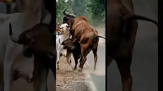 Cows and a Buffalo Fight #animalworld #animals #nature #animallover #animalsong #shorts #wildlife
