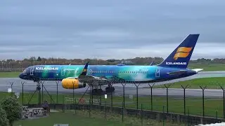 (4K) AVIATION | Head on departures Manchester Airport | Icelandair Hekla Aurora Livery!