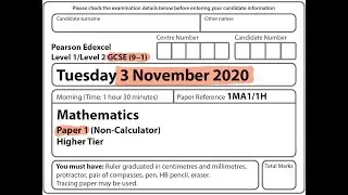 GCSE Mathematics November 2020 - Paper 1H (Non-Calculator)