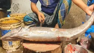 Incredible Giant King Fish Cutting & Chopping In Fish Market By Great Fish Cutter 