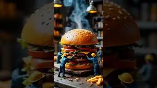 Tiny workers making a huge burger #food #animation #hamburger #cooking #ai #facts #lifeisbutadream #