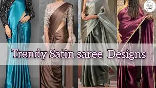 Plain  Satin saree with Designer Blouse ideas/partywear plain saree with stylish Designer Blouse