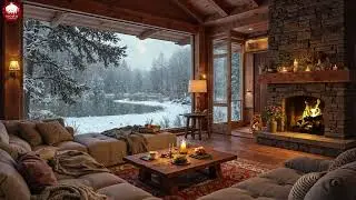 Soothing Piano Music & Fireplace Sounds in a Snow Fall Day ❄️ Cozy Living Room for Deep Relaxation