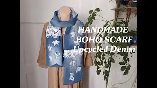 Boho Scarf from Recycled Denim & Antique Lace | Upcycling, Slow Fashion, Handmade