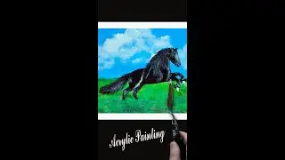 Easy Acrylic Painting / How to Paint Black Stallion / Horse Painting#short