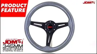 JDM SPORT 345MM METALLIC GUN-METAL WOOD GRAIN STEERING WHEEL