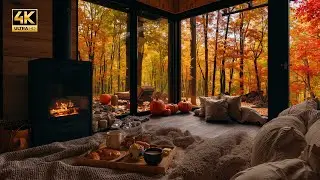 Soft Jazz by the Fireplace | Autumn Cozy Cabin Ambience | Music for Study, Work, Relax