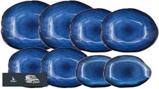 Dinner Set Ceramics Cat's Eye Blue 8 Pieces tableware Serving Steak Dish