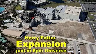 Aerial look at Harry Potter expansion pad in Epic Universe.