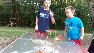 Exploding watermelon with gum bands