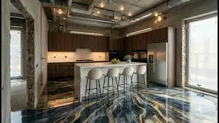 From Raw Concrete to Liquid Marble | Luxury Kitchen Epoxy Floor Timelapse #shorts