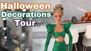 Halloween Doll House Decorations Tour! | Barbie doll vlog | w/ voices 