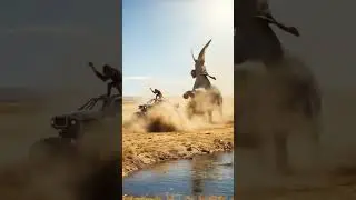 Elephant Collides with Monster Truck in Dramatic Wildlife Encounter Near Pond