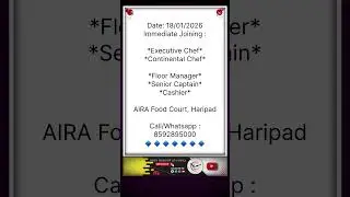 Urgent restaurant vacancy #haripad #vacancyannouncement #jobseeker #restaurants #jobsearch #jobs