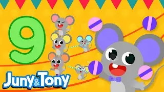 Learn Number Nine | Nine Circus Mice | Number Songs for Kids | Counting Numbers | JunyTony