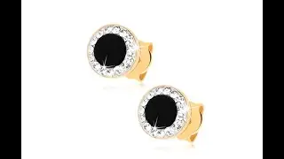 Schmuck - Ohrstecker aus 9K Gelbgold - schwarzer Onyx und Swarovski Kristalle