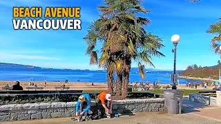 🇨🇦 4K WALK CANADA -  Beach Avenue, Vancouver BC, Canada. Beautiful Sunny Day.