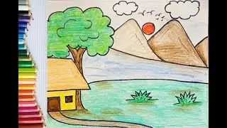 How to draw a Landscape very EASY. Simple Step by Step nature scenery drawing for beginners #drawing