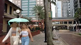 Rainy Downtown Orlando Walk: Friday Rush Hour, Church St, Orange Ave · City Traffic Sounds 4K