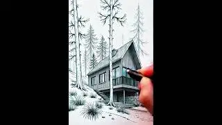 Chill Ink Sketch &ndash; Dream Forest House in Pure Black and White