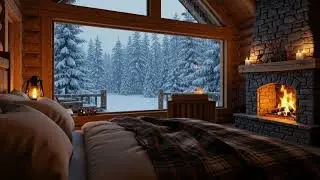 Snow Sounds for Sleeping ❄️ | Luxury Rustic Log Bedroom Ambience | FA