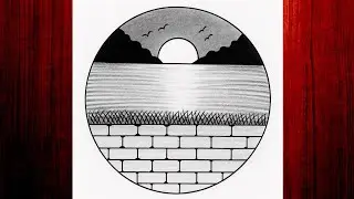 Easy circle scenery drawing /Easy drawing ideas for beginners/ How to draw pencil sketch drawing