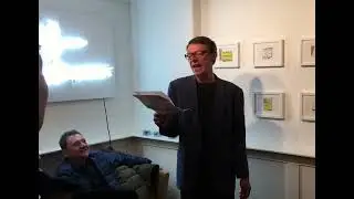 Morten Friis reading text at Thiery Geoffroy/ Colonel  Exhibition 2017 .# questionism