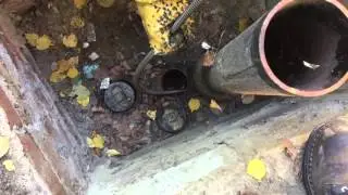 Electrically cleaning a sewer line.