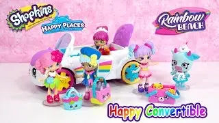 Shopkins Happy Places Rainbow Beach Happy Convertible with Lil Shoppie Isla Hibiscus and Popsi Blue
