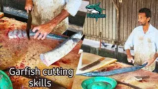 Amazing! Huge Gar fish cutting skills in Sri Lanka | Expert fish cutter from Sri Lanka 🇱🇰