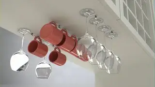 Under Cabinet Wine Glass Rack - Holds 12 Wine or Coffee Cups - Tidy Ware Rack (Patented)