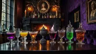 Witch Bar Halloween Ambience - 3+ Hrs of Fireplace Sounds, Spooky Music & Bubbling Potions