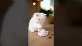 Fluffy White Cat Tries Ice Cream for the First Time! 🍦🐈