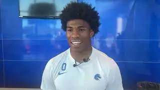 Boise State safety Ty Benefield talks after practice No. 7 of fall camp on Tuesday